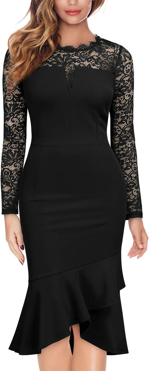 Knitee Women's Floral Lace See Through Evening Nightout Party Dress