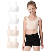 BOOPH Girls Training Bras Kids Bra Longline Crop Fixed Pads Underwear for Teen Girl Sports 9-14Y 4 Packs