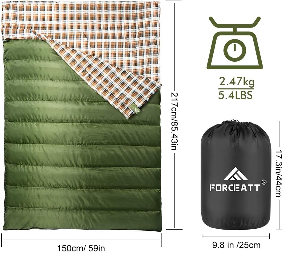 Forceatt Double Sleeping Bag, Water Repellent Camping Sleeping Bag for 2 Person, Lightweight and Portable for Adults Teens Kids Backpacking Hiking Outdoor and Indoor : Sports & Outdoors