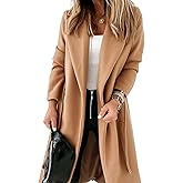 Tankaneo Womens Notched Lapel Collar Coats Open Front Long Jackets Overcoat with Belt