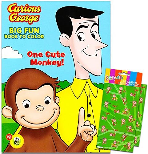 Curious George Coloring Book with Stickers ~ 96-page Coloring Book "One Cute Monkey" with Fuzzy Monkey Stickers