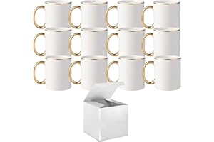 TWISTED ENVY Case of 12 11 oz. GOLD Rim & Handle- Ceramic Sublimation Mugs - Professional Grade Sublimation Mug- Sublimation Series - With Individual White Gift Boxes