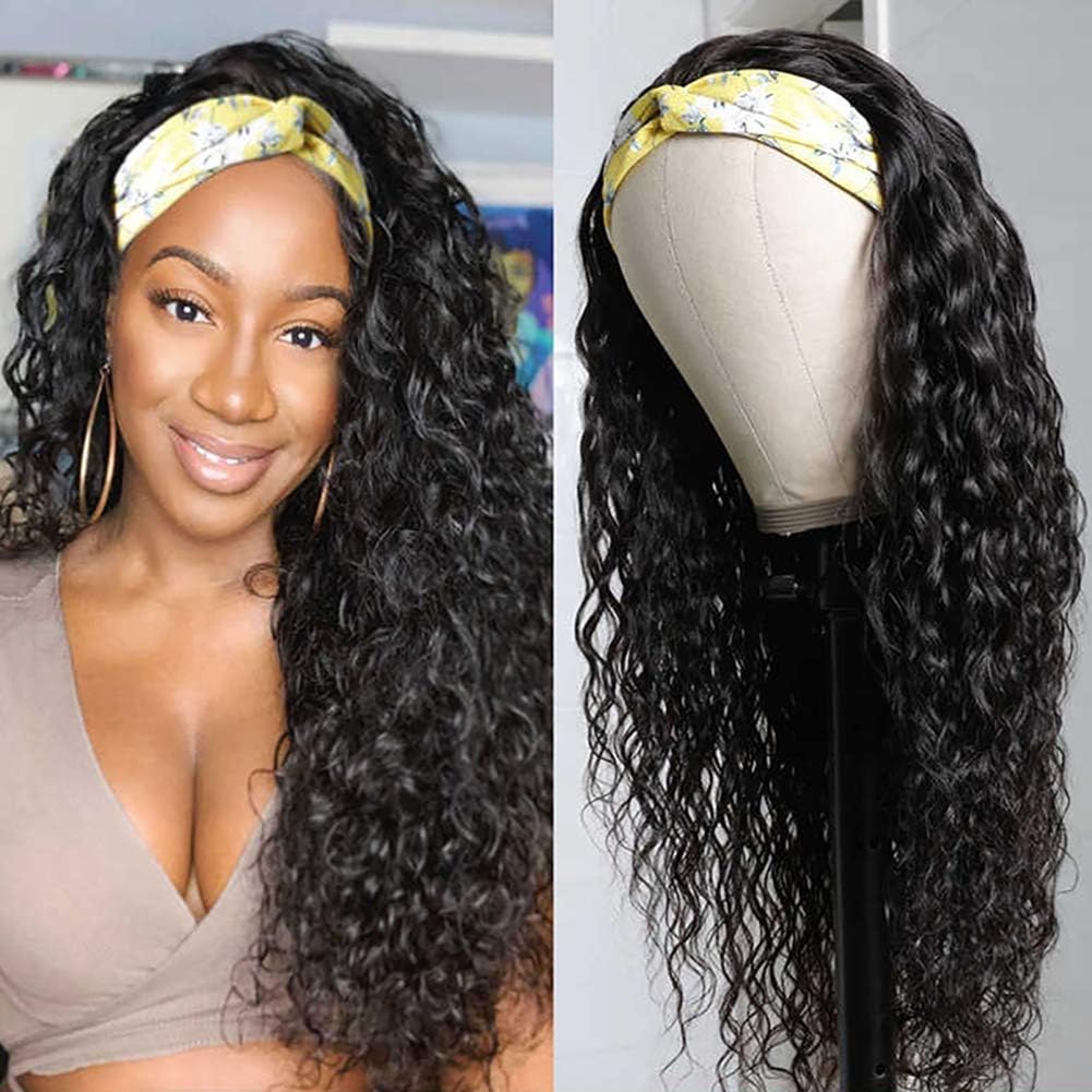 Water Wave Headband wigs for women human hair brazilian virgin hair curly headband wig Water Wave human hair wigs wet and wavy half wigs with headband 14 inch
