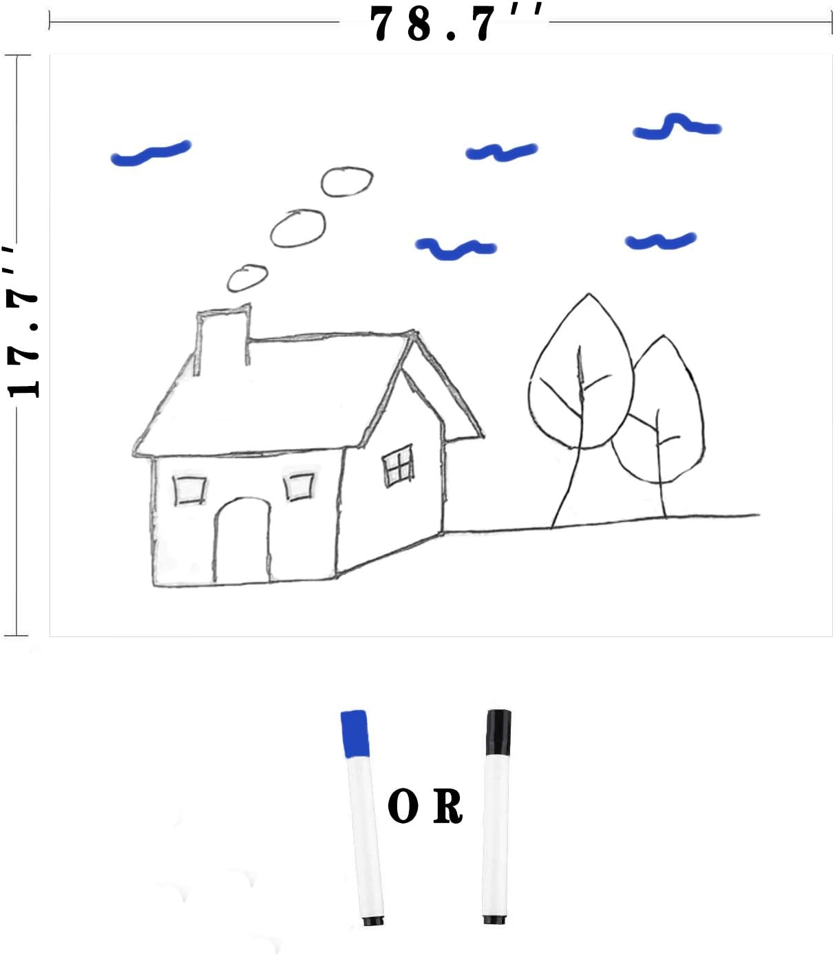Self Adhesive White Board Paper, Easy Peel and Stick Dry Erase Whiteboard for Classroom, Planning, Office, Kid Painting with 1 Water Pen (78.7" x 17.7") : Office Products