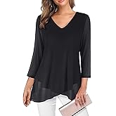 SeSe Code Womens Dressy 3/4 Sleeve Tunic Tops Asymmetric Hem Blouses Lightweight Mesh Shirt