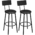 HOOBRO Bar Stools, Set of 2 Bar Stools with PU Upholstered, Bar Chairs with Footrest and Back, 26" Bar Stools for Kitchen Island, Dining Room, Easy to Assemble, Black BK31BY01G1