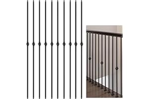 MYEMDAN 10 Pcs Wrought Iron Balusters, 1/2" x 44" Hollow Iron Baluster for Staircase Remodel, Single Knuckle Balusters, Matte Black Metal Railing