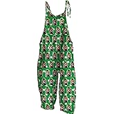 domirica St Patricks Day Jumpsuits for Women Clover Print Wide Leg Dressy 2025 Spring Party Clothing Loose Fit Overalls
