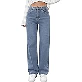 AIMNEWS Women's Straight Leg Jeans- High Waisted Stretchy Wide Leg Denim Pants, Elastic Waistband & Classic Blue Vintage Wash