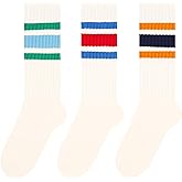 JoJoManly Chunky Ribb Cotton Striped Socks Retro Stripe Crew Socks, 3/5 Pairs with Present Box