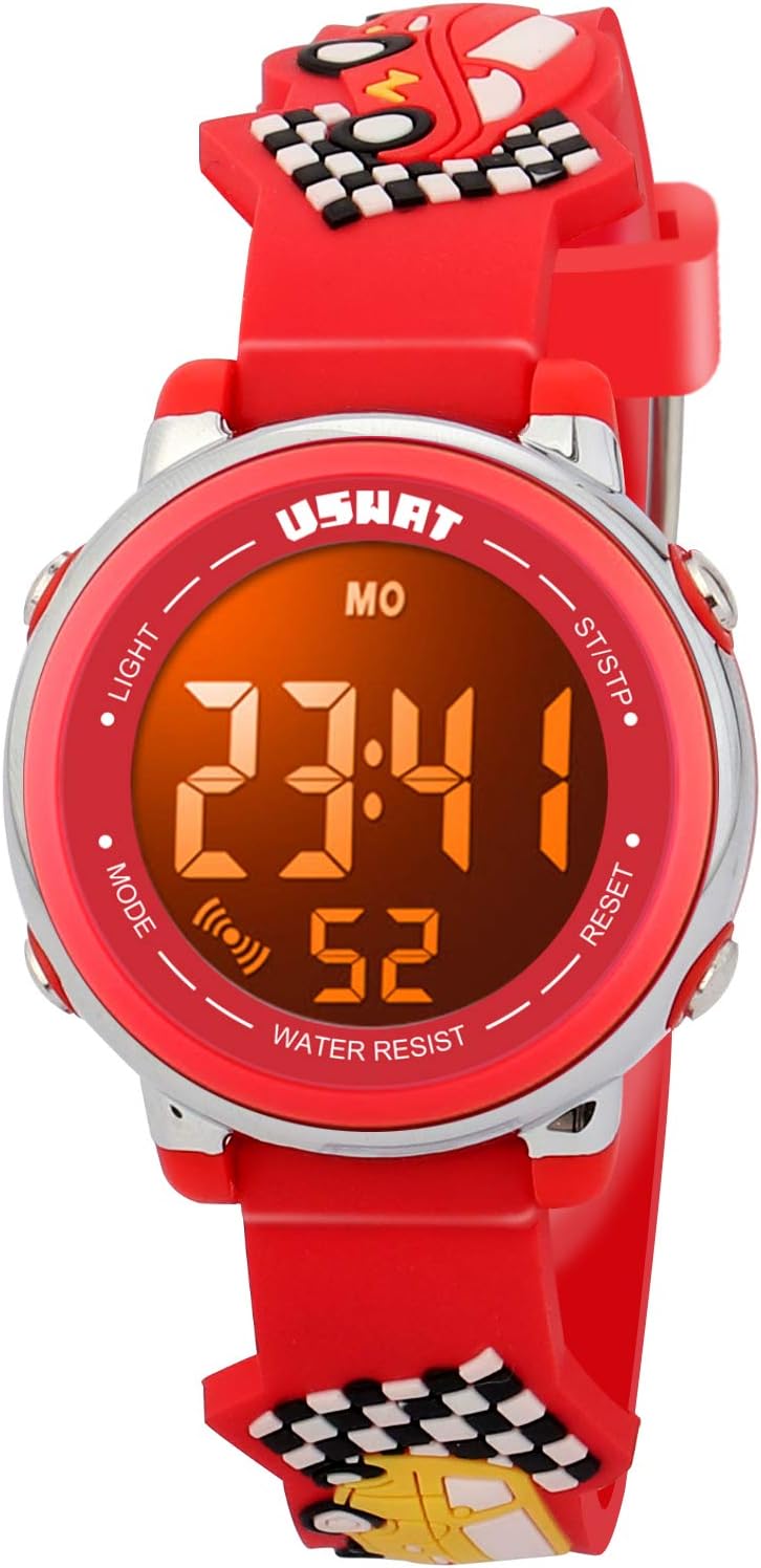 Kids Watch for Boys Girls 3D Cute Car Airplane Cartoon Toddler Watch Digital Silicone Band Alarm Stopwatch Digital Child Wristwatch 50M Waterproof