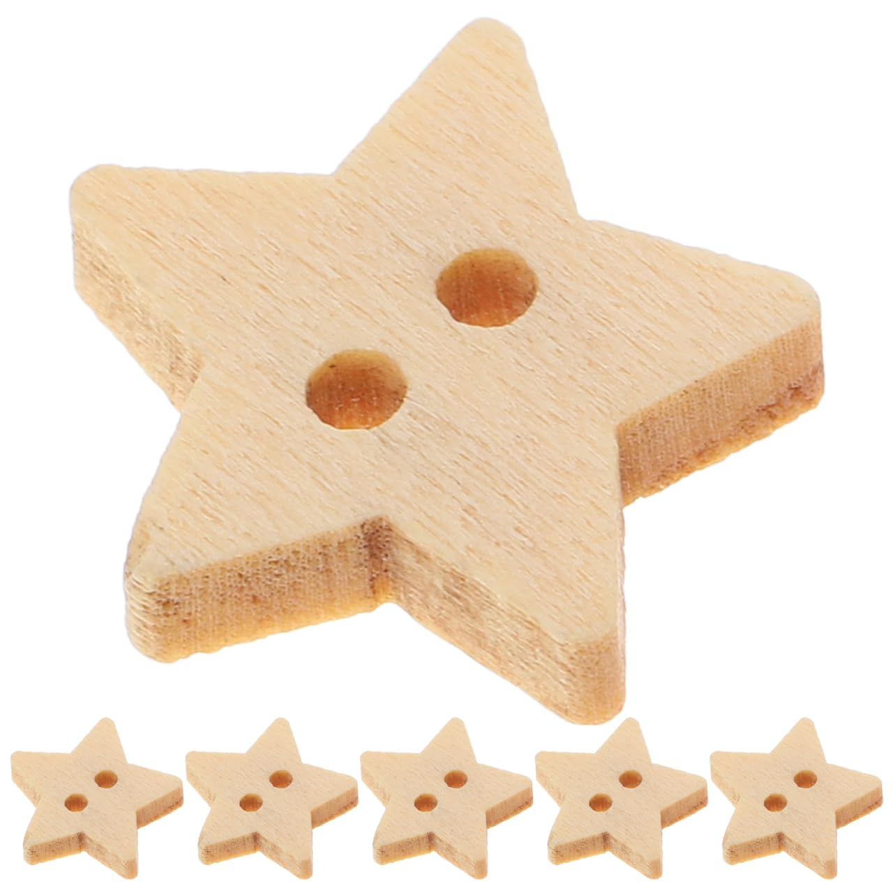 Tofficu 200pcs Five-Pointed Star Shaped Wooden Buttons with Two Holes for Sewing, Crafting, Scrapbooking, and DIY Projects - 1.3 * 1.3cm, Natural Wooden Buttons