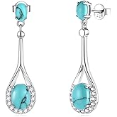 FANCIME Sterling Silver Turquoise Earrings Vintage Oval Shape Dangle Earrings Long Drop December Birthstone Earrings Fine Jewelry for Women
