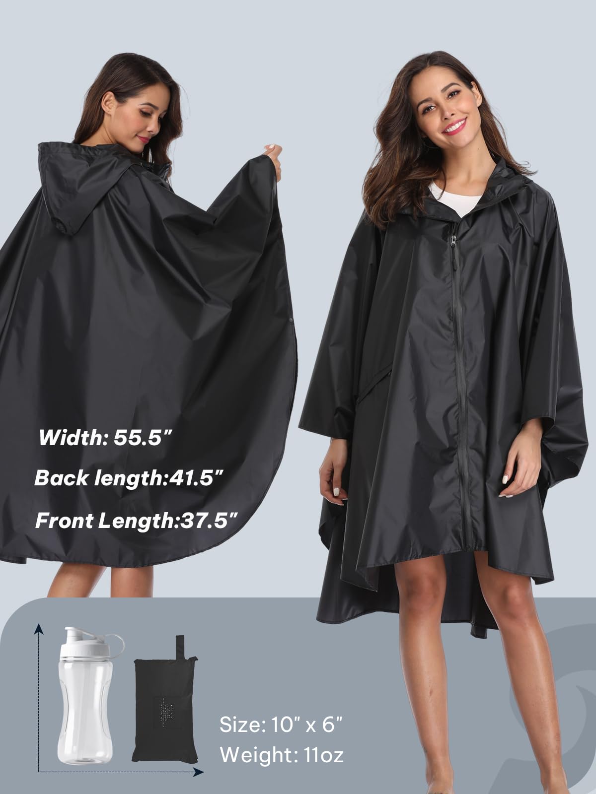 SaphiRose Unisex Rain Poncho Raincoat Hooded for Adults Women with Pockets