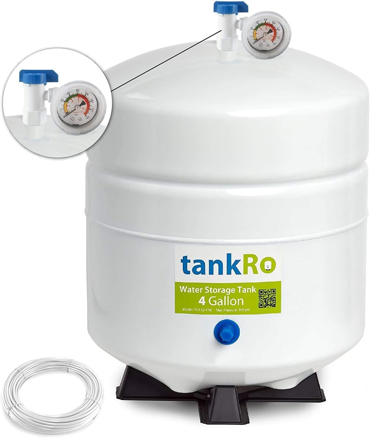 tankRO– RO Water Filtration System Expansion Tank – 4 Gallon Capacity Water Tank - NSF Certified Reverse Osmosis Tank – Compact Water Storage Pressure Tank with Free 1/4