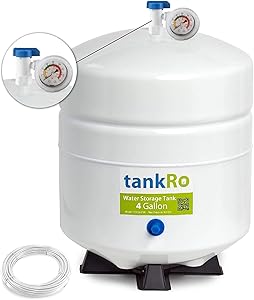 tankRO– RO Water Filtration System Expansion Tank – 4 Gallon Capacity Water Tank - NSF Certified Reverse Osmosis Tank – Compact Water Storage Pressure Tank with Free 1/4