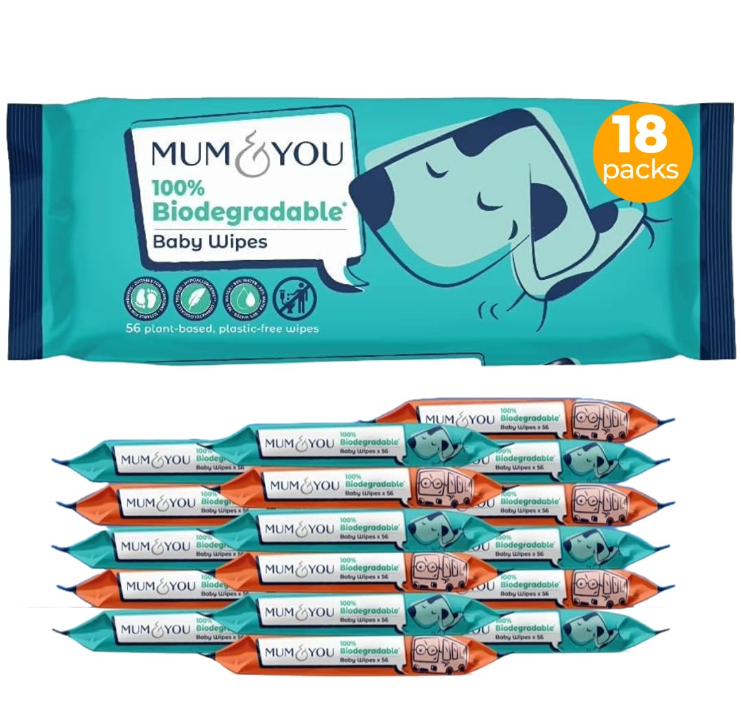 Mum & You Baby Wipes Multipack -1008 Wipes| Biodegradable Wet Wipes | 99.4% Water. Ideal for Sensitive Newborn Skin | Baby Wipes Bulk, Monthly Pack Wet Wipes (56 Wipes x 18 packs= 1008 Wipes)