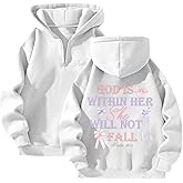 SMSDLJXD God Is Within Her She Will Not Fall Hoodie Christian Hoodies For Women Bible Verse Sweatshirt Half Zip Top
