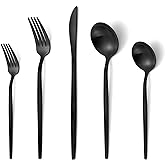 Matte Black Silverware Set, VANVRO 20-Piece Stainless Steel Flatware Set, Satin Finish tableware Cutlery Set, Service for 4, Home and Restaurant, Dishwasher Safe