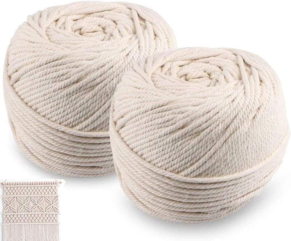 Macrame Cord 4mm x 328 yd (About 300m) 100% Natural Cotton Soft Unstained Rope for Handmade Plant Hanger Wall Hanging Craft Making