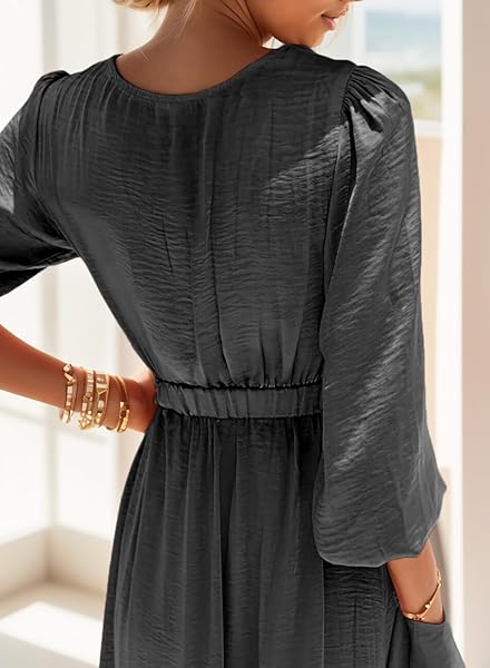 ZADORN SUMMER DRESSES FOR WOMEN 2024 CASUAL BEACH WEDDING GUEST DRESSES FOR WOMEN MAXI SUNDRESSES V NECK 3/4 SLEEVE SPLIT HEM ELASTIC WAIST BELTED WRAP PARTY COCKTAIL TRAVEL VACATION OUTFIT BLACK