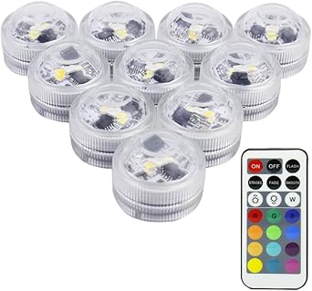 Rgb Teichbeleuchtung Luxjet Led Unterwasser Lichter Mit Fernbedienung Batteriebetrieben Ip68 Wasserdichte Fur Garten Aquarium Vase Badewanne Pool Oder Spa 10er Pack Mini Amazon De Beleuchtung