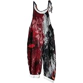 LVOFTJU Halloween Jumpsuits for Women Spaghetti Strap Womens Rompers Holiday Wide Leg Ghost Pumpkin Overalls with Pockets