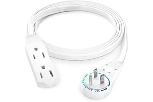 Maximm Cable 4 Ft 360° Rotating Flat Plug Extension Cord, 16/3 AWG Multi 3 Outlet 3-Prong Grounded Wire- White - UL Certified
