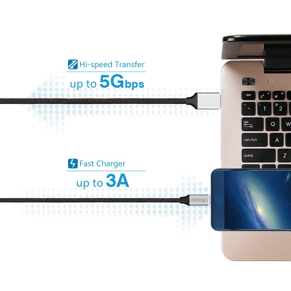USB-C Phone Charge Cable, Type-C to USB 3.0 Charging Data Line Braided Nylon Power Wire for Samsung Galaxy S8 S8+, Nexus 6P 5X, LG G5 V20, HTC 10, Google Pixel and More-3PCS 3ft x 1, 6ft x 1, 1ft x 1