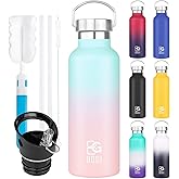 BOGI 20oz Insulated Water Bottle, Wide Mouth Stainless Steel Water Bottles Leakproof Metal Water Bottle with Straw and Handle BPA Free Steel Water Bottle for School Fitness Outdoor Sports-Blue Pink