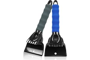 Rest-Eazzzy 2 Pack Snow and Ice Scraper for Car Windshield, Frost Removal Tool with Foam Handle, for Car Truck SUV Window and Windshield, Scratch-Free (Grey & Blue)