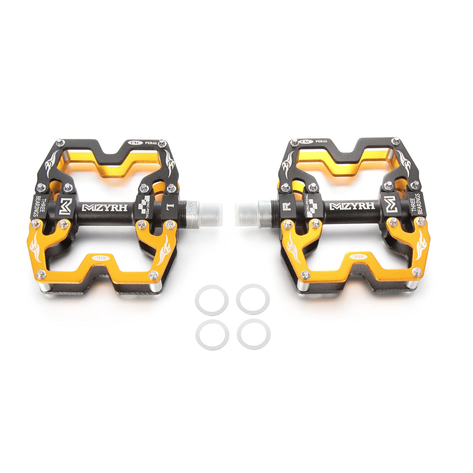 SKYPLANET Mountain Bike Pedals 9/16 Inch Pedals CNC Aluminum Alloy Flat Pedals Wide Platform 3 Bearings Waterproof Dust-Proof Non-Slip