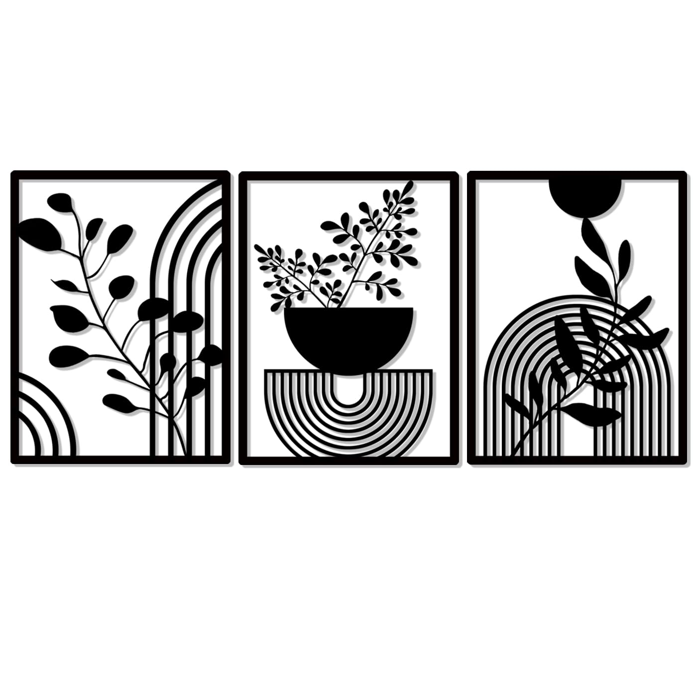 Pduoduo 3 Panels Abstract Metal Boho Wall Decor,Modern Geometric Wall Art for Home Bedroom Living Room(15.7x 11.8in)