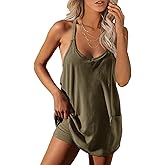 UNIANKIYA Womens Workout Romper Dress with Shorts Underneath Sleeveless Spaghetti Straps Athletic Outfits Casual Vacation