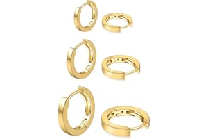 micuco 3 Pairs Small Hoop Earrings Set for Women, 14K Gold Plated Huggie Hoop Earrings for Men, Tiny Cartilage Hypoallergenic Earring Set