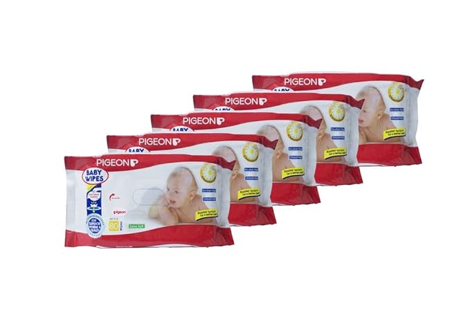 Pigeon Chamomile Baby Wipes (Pack of 5, 80 Sheets per Pack)