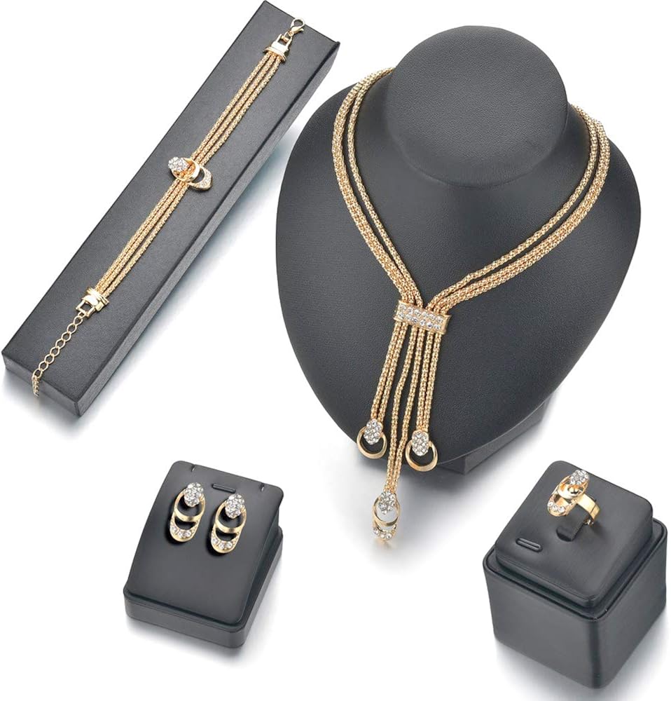 Ceqiny Necklace and Earring Pair Bracelet Ring Set Clavicle Chain Necklace Gold Charm Necklace Vintage Choker Necklace Alloy Necklace Friendship Sister Partner Birthday Gifts for Women Girls, Gold: Clothing