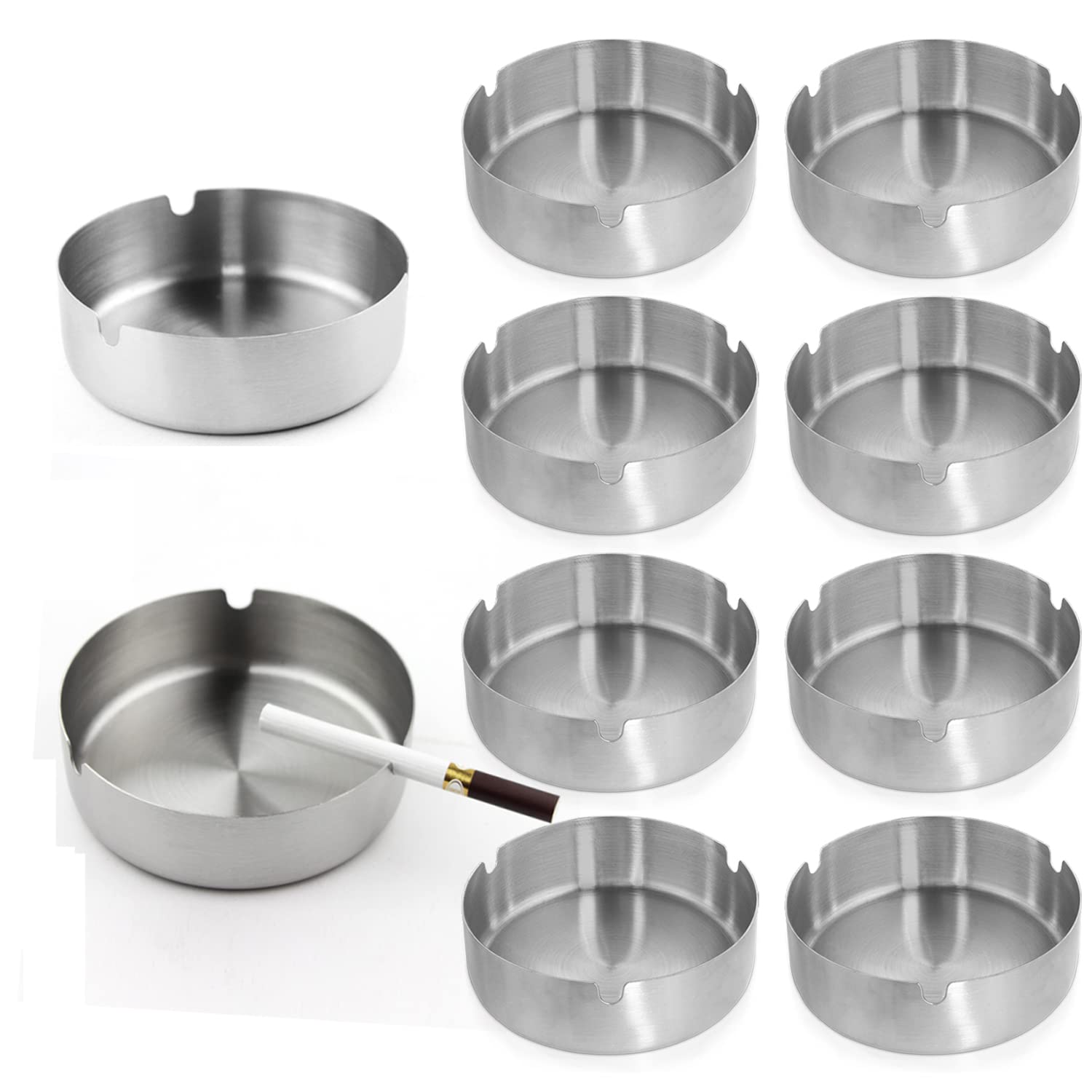 Qualsen 10 Pcs Ashtrays for Outside，Stainless Steel Material Outdoor Ashtray，ash Tray，ashtrays for Inside，ash Trays Outdoors，portable Ashtray，ash Tray Inside，Suitable for Bar，Home Office（10cm）