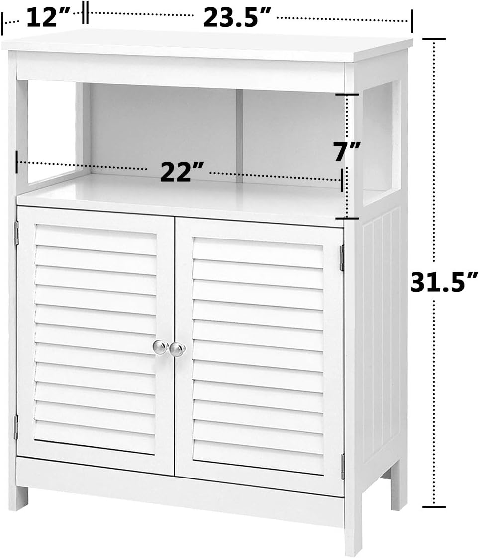 KINGSO Bathroom Floor Cabinet, Free Standing Bathroom Storage Cabinet with Double Shutter Door and Adjustable Shelf for Home Office-White: Furniture & Decor