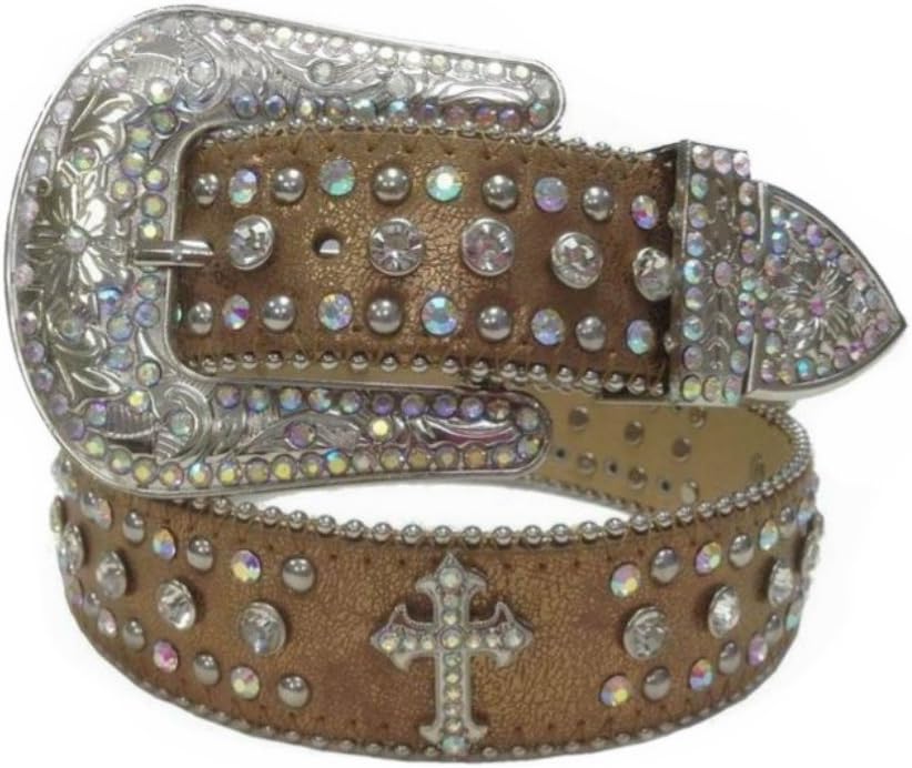 Deal Fashionista CROSS Concho Western Rhinestone Bling Studded Removable Buckle Belt