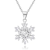 Sterling Silver Snowflake Necklace - Sparkling Cubic Zirconia Pendant Necklace Hypoallergenic CZ Adjustable Snowflakes Charm Necklaces Winter Jewelry Gifts for Women