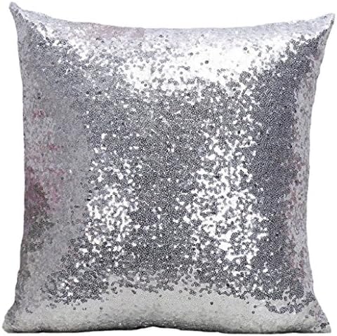 Fashion 40x40cm Solid Color Glitter Sequin Throw Pillow Case Cafe Home Decor Cushion Covers Home Decor Car Seat Sofa Decorative (Sliver)