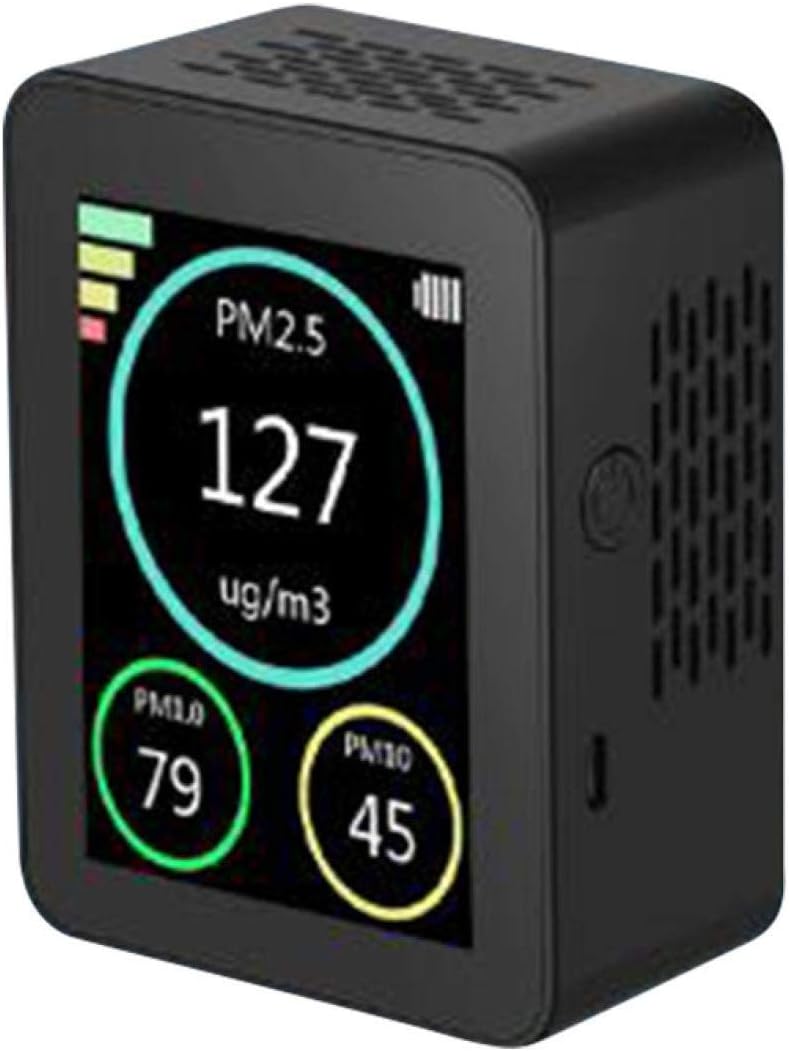 S5E5X Professional Indoor Air Quality Monitor, Formaldehyde Detector, Indoor Air Quality Sensor for Detect PM2.5/PM10/HCHO/TVOC/AQI, with Temperature Humidity Display for Home Office (Black)