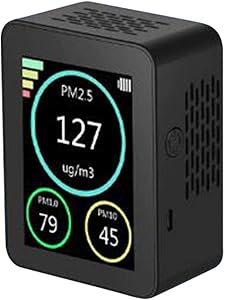 S5E5X Professional Indoor Air Quality Monitor, Formaldehyde Detector, Indoor Air Quality Sensor for Detect PM2.5/PM10/HCHO/TVOC/AQI, with Temperature Humidity Display for Home Office (Black)