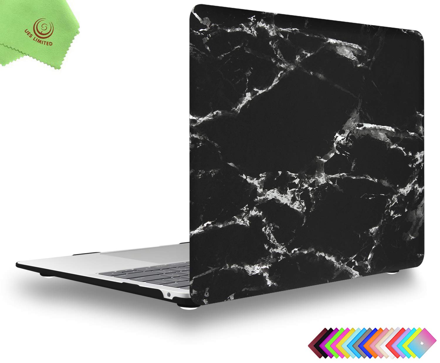 UESWILL Compatible with 2021 2020 2019 2018 MacBook Air 13 inch M1 A2337 A2179 A1932 with Retina Display Touch ID, Marble Pattern Hard Case Cover + Microfiber Cloth, Black/White