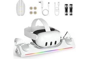 AROCOVR Charging Dock for Oculus/Meta Quest 3S,Oculus/Meta Quest 3 Magnetic Charging Station for VR Headset Controllers,with 2 Rechargeable 2100mAh Batteries, USB-C Charger, LED Indicator