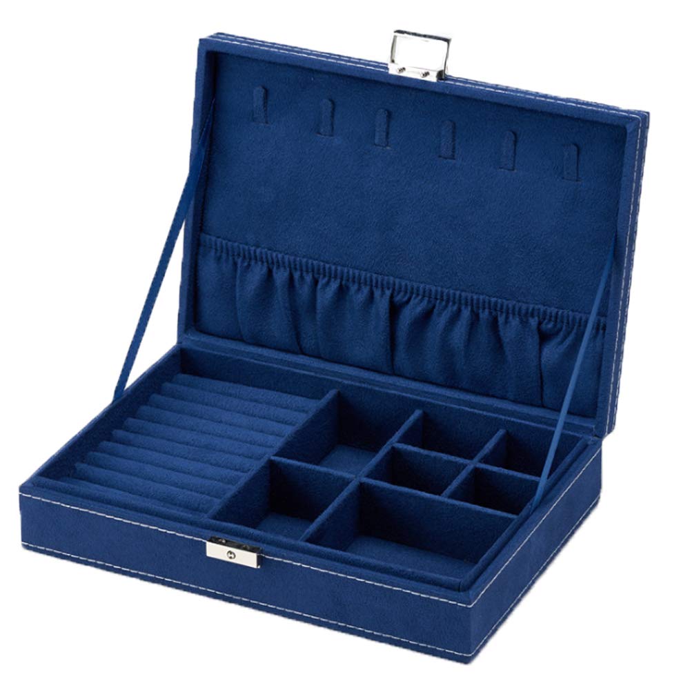 AUGUT Coqlycot Jewellery Box Organiser with Lock for Necklace Earrings Bracelets Rings,Suede Leather Jewelry Storage Case with Necklace Hangers Compartment (Dark Blue)