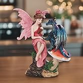 ICE ARMOR Hand Painted 8.25" H Fairy with Dragon on Mushroom Figurine Statue Sculpture Ornament Decoration Home/Room Decor Unique Gift Ideas for Housewarming Holidays Birthdays Great Collectible