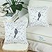 CaliTime Throw Pillow Cases Pack of 2 Cotton Cute Bird in Gray Garden Embroidered Decorative Cushion Covers for Couch Bed Sofa Farmhouse Decoration 18 X 18 Inches Navy Blue