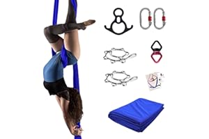 LF YEA Aerial Silks Kit,9 Yards Premium 40-Denier Nylon Tricot Fabric(tear-proof) Yoga Hammock,Aerial Dance Flying Swing for Antigravity Yoga Inversion Exercises with Hardware ,Suit for Home, Studios,Club-All Levels